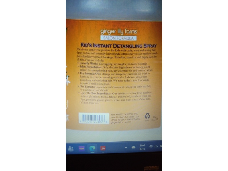 Ginger Lily Farms Kid's Instant Detangling Spray, Citrus Scent, 128 fl oz/3.78 L