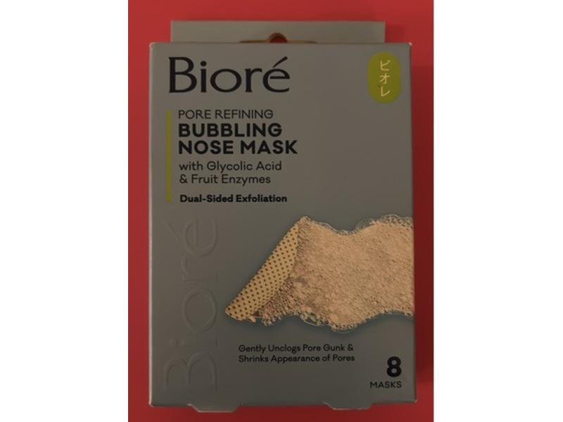 Biore Pore Refining Bubbling Nose Mask, Glycolic Acid & Fruit Enzymes, 8 Count
