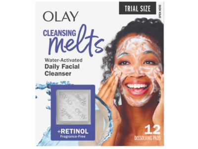 Olay Cleansing Melts Water-Activated Daily Facial Cleanser, Retinol, 12 Pads