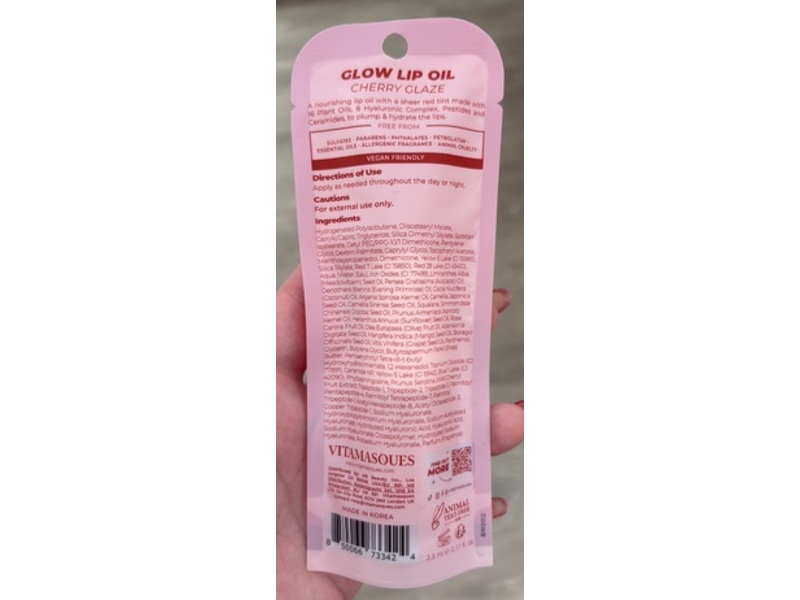 Vitamasques Glow Lip Oil, Cherry Glaze, 0.11 fl oz/3.5 mL