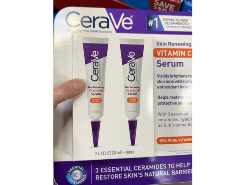 CeraVe Skin Renewing Serum, Vitamin C, 1 fl oz/30 mL, Pack Of 2