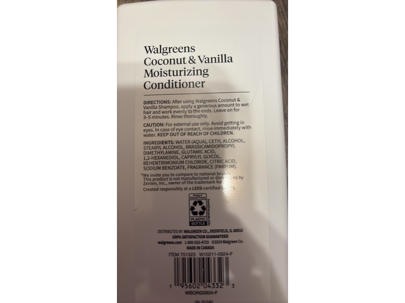 Walgreens Moisturizing Conditioner, Coconut & Vanilla, 18 fl oz/532 mL