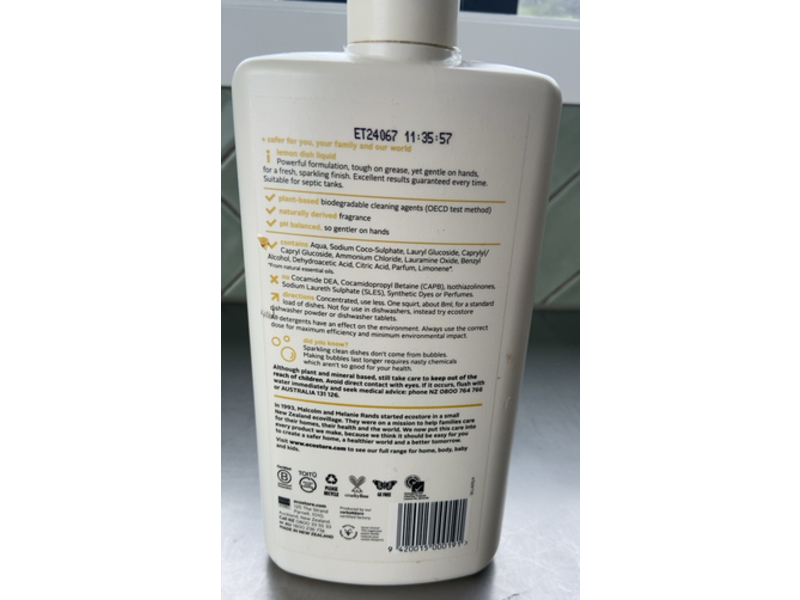 Ecostore Dish Liquid, Lemon Scent, 16.9 fl oz/500 mL