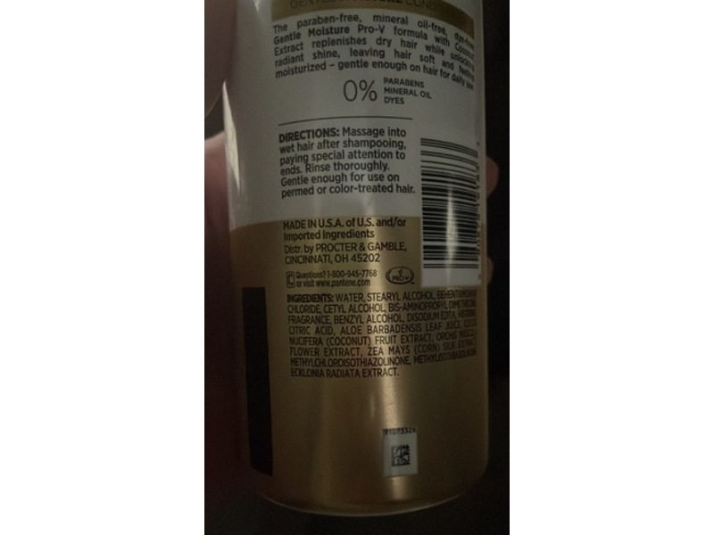 Pantene Gentle Moisture Pro-V Conditioner, Coconut Extracts, 10.1 fl oz/300 mL