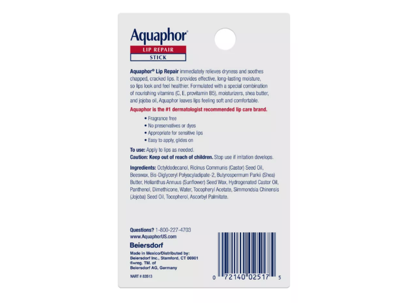 Aquaphor Immediate Relief Lip Repair Stick, 0.17 oz/4.8 g, Pack Of 2