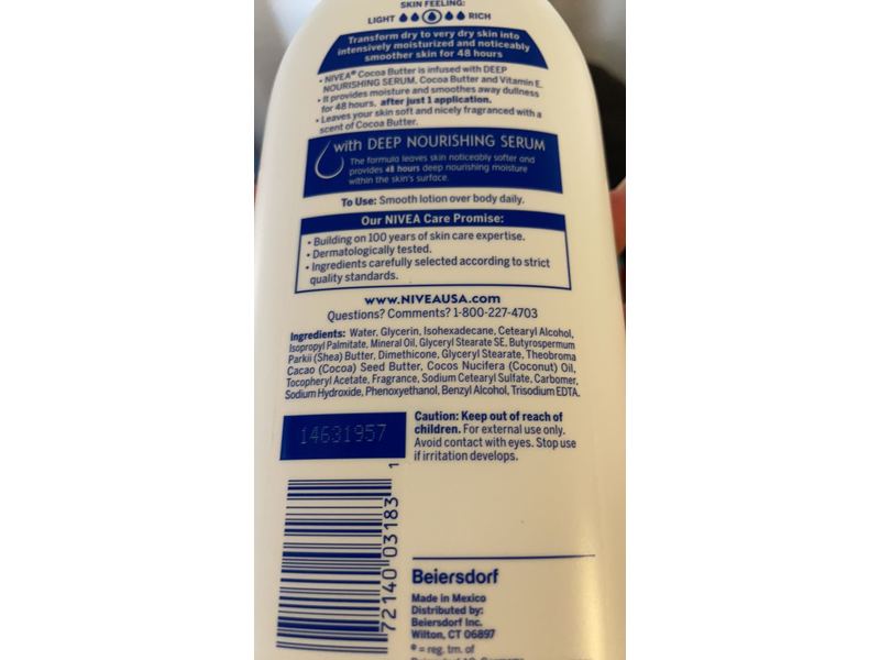 Nivea Deep Nourishing Serum, Cocoa Butter, 20 fl oz/591 mL