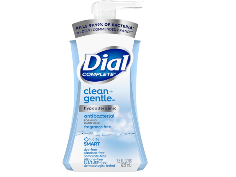 Dial Complete Clean+Gentle Antibacterial Foaming Hand Wash, Fragrance Free, 7.5 fl oz/221 mL, 8 Count