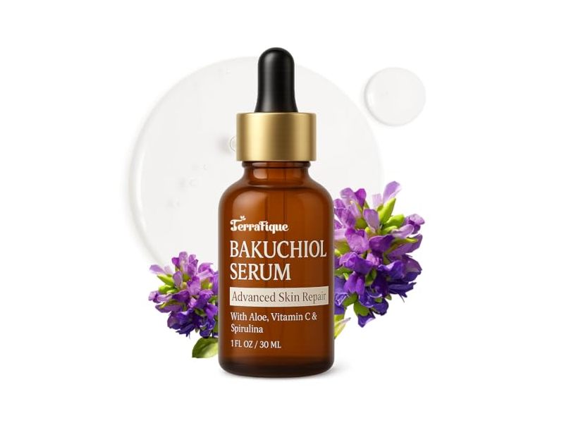 Terrafique Bakuchiol Serum, Aloe + Vitamin C + Spirulina, 1 fl oz/30 mL