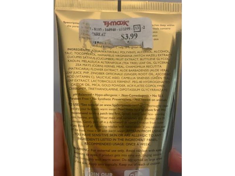 SPA Scriptions gold Mask Peel-Off, Gold, 5 oz/150 mL