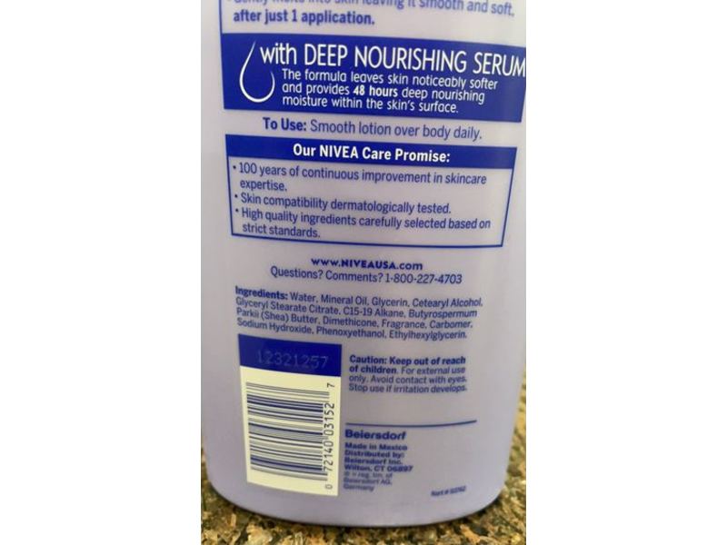 Nivea Shea Nourish Body Lotion, Deep Nourishing Serum and Shea Butter, 20 fl oz/591 mL