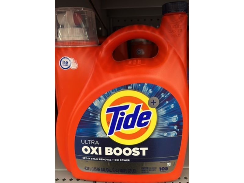 Tide Ultra Oxi Boost Liquid Laundry Detergent, 105 Loads, 148 fl oz/4.37 L