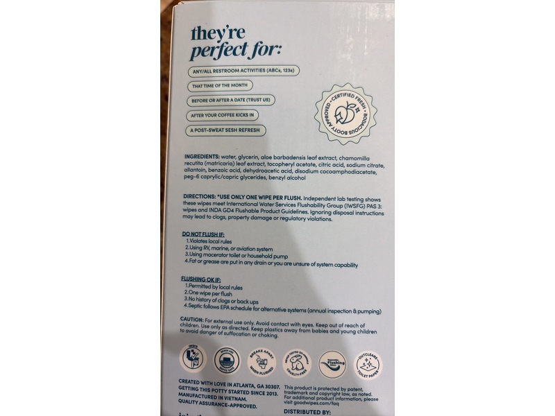 GoodWipes Flushable Wipes, Fragrance Free, 32 Count