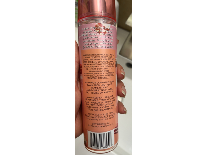 So French Body spray, red velvet, 8 fl oz/236 mL