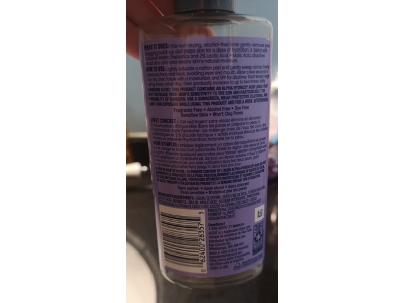 Biore Hydrate & Glow Toner, Coconut Water Prebiotics + Lactic Acid, 8 fl oz/235 mL