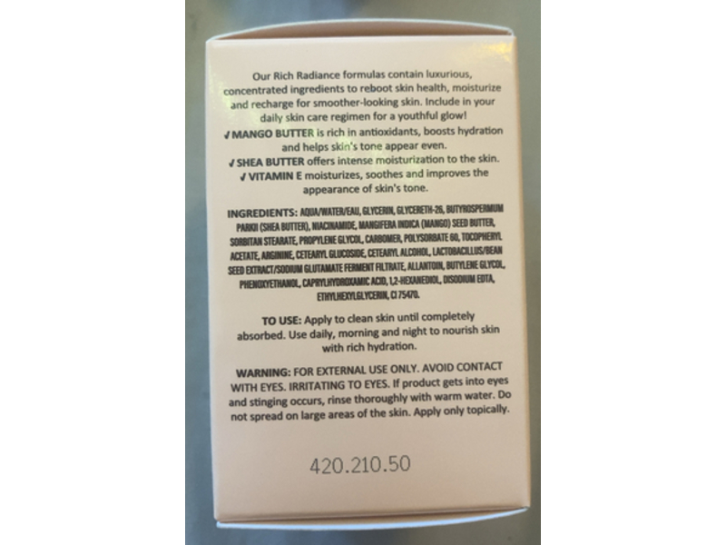 Rich Radiance Skin Care Moisturizer, Mango, Shea Butter & Vitamin E, 1.7 fl oz/50 mL