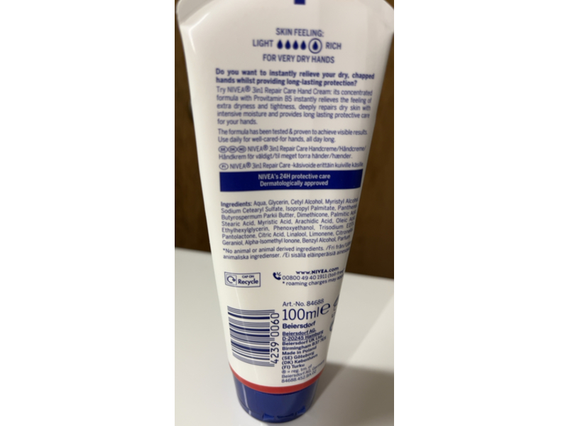 Nivea 3-In-1 Repair Hand Cream, 100 mL