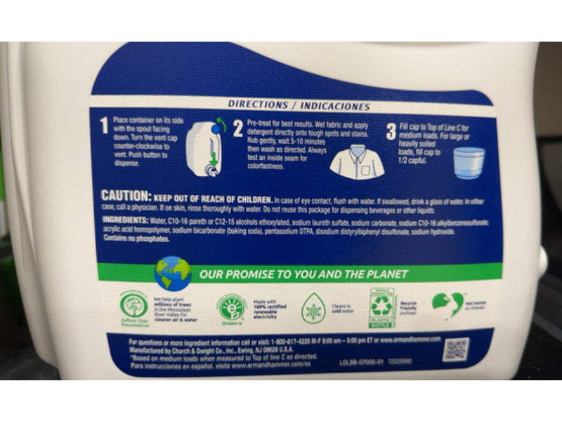 Arm & Hammer Sensitive Skin Liquid Laundry Detergent, Free & Clear, 170 Loads, 170 fl oz/5.03 L