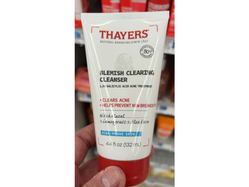 Thayers 1.5% Salicylic Acid Acne Treatment Blemish Clearing Cleanser, Witch Hazel + Lemongrass & Aloe Vera, 4.4 fl oz/132 mL