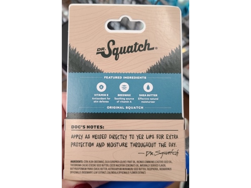 Dr.Squatch Moisturizng Lip Balm, Original Squatch, 0.25 oz/7 g, Pack Of 2