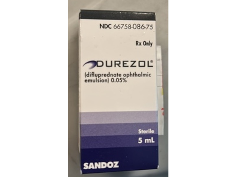 Durezol (difluprednate ophthalmic emulsion) 0.05%, 5 mL, Sandoz (Rx)
