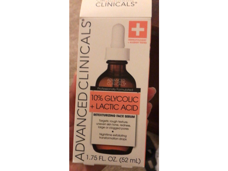 Advanced Clinicals Retexturizing Face Serum, Glycolic Acid + Lactic Acid, 1.75 fl oz/52 mL