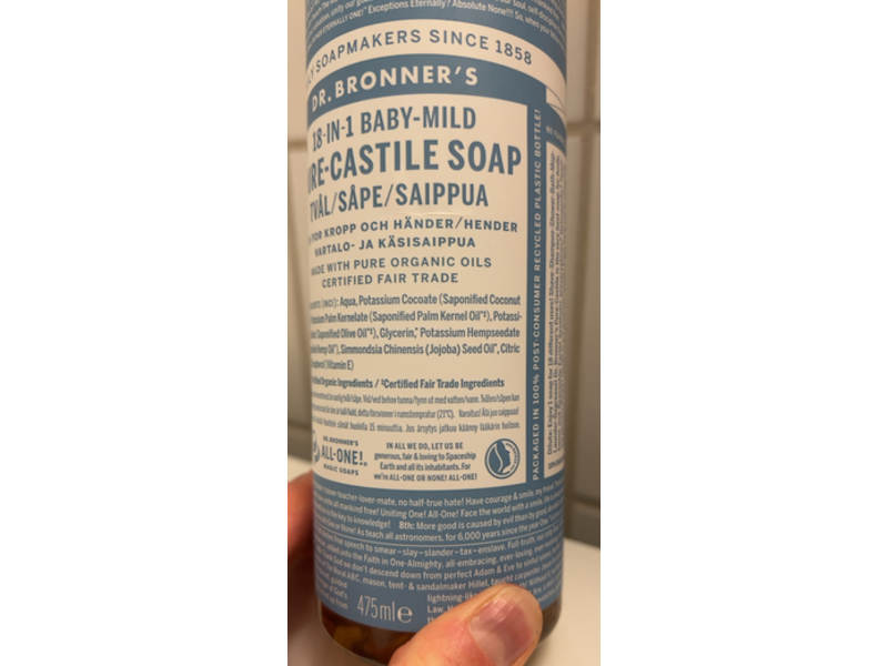 Dr. Bronner's 18-In-1 Baby Mild Pure Castile Soap, 475 mL