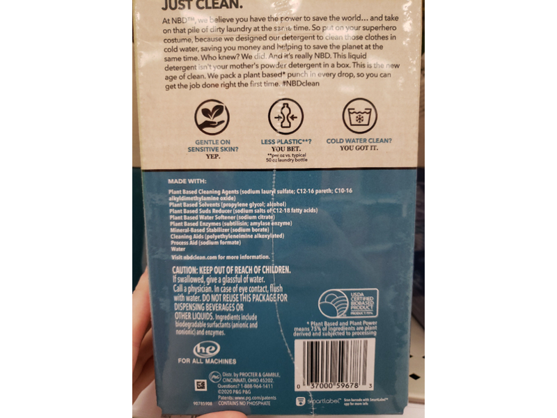 Nbd. Liquid Laundry Detergent , Unscented, 70 fl oz/2.07 L