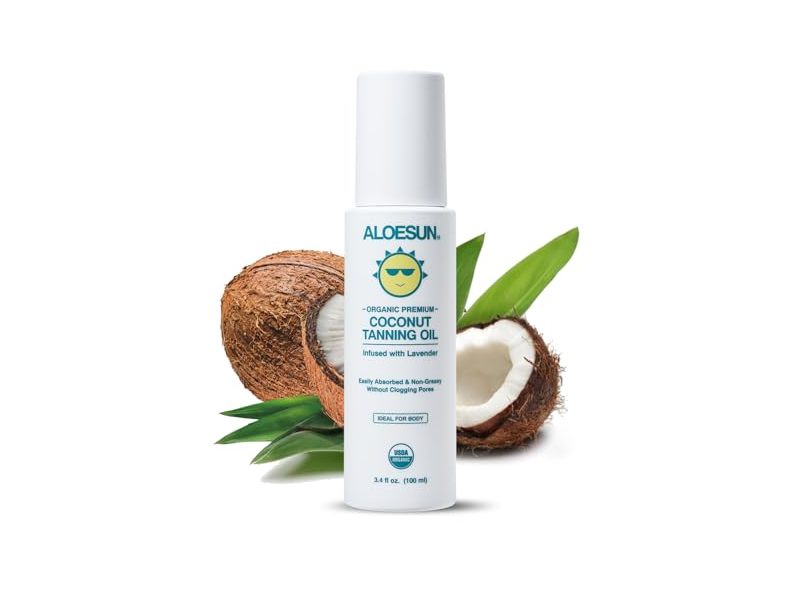 Aloesun Organic Coconut Tanning Oil, Lavender, 3.4 fl oz/100 mL