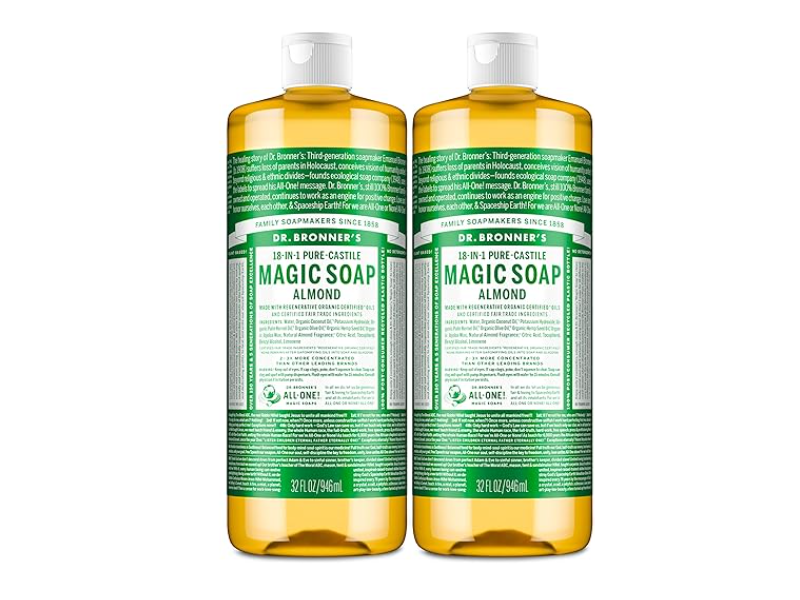 Dr. Bronner's 18-in-1 Pure-Castile Magic Soap, Almond, 32 fl oz/946 mL, Pack of 2