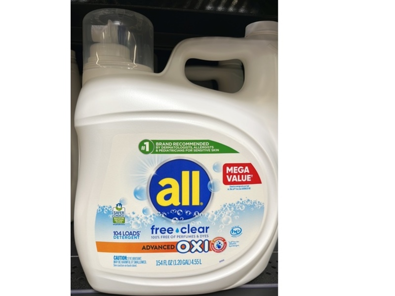 All Advanced Oxi Liquid Laundry Detergent, Free & Clear, 104 Loads, 154 fl oz/4.55 L