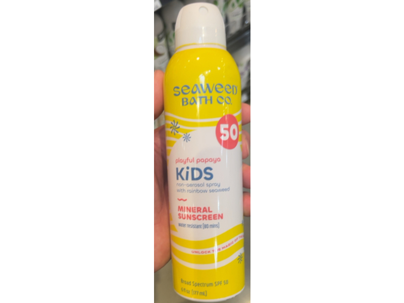 Seaweed Bath Co. Kids Mineral Sunscreen Spray, SPF 50, Playful Papaya, 6 fl oz/177 mL