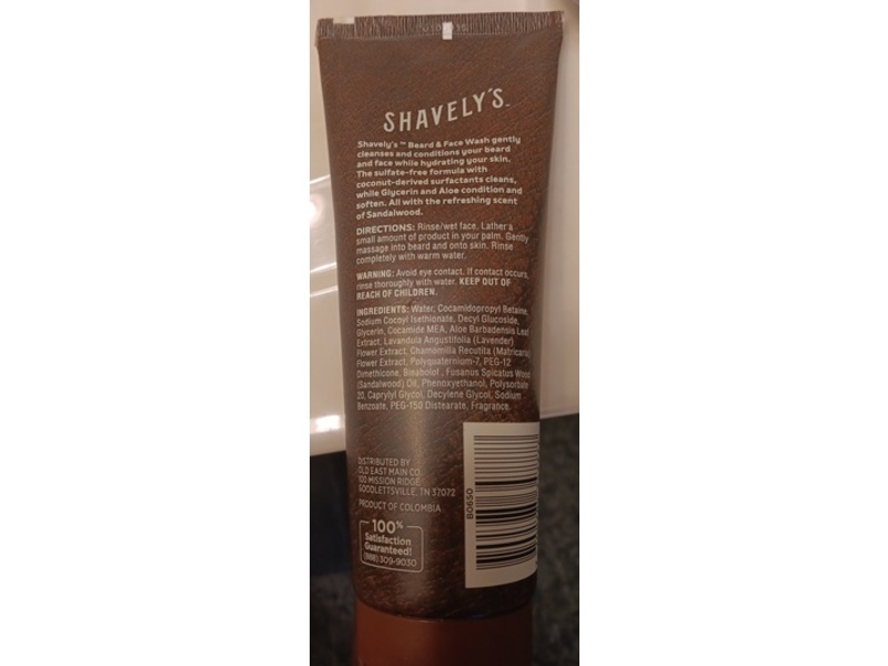 Shavely's Men's Grooming Beard+Face Wash, Sandalwood, 8 fl oz/236 mL