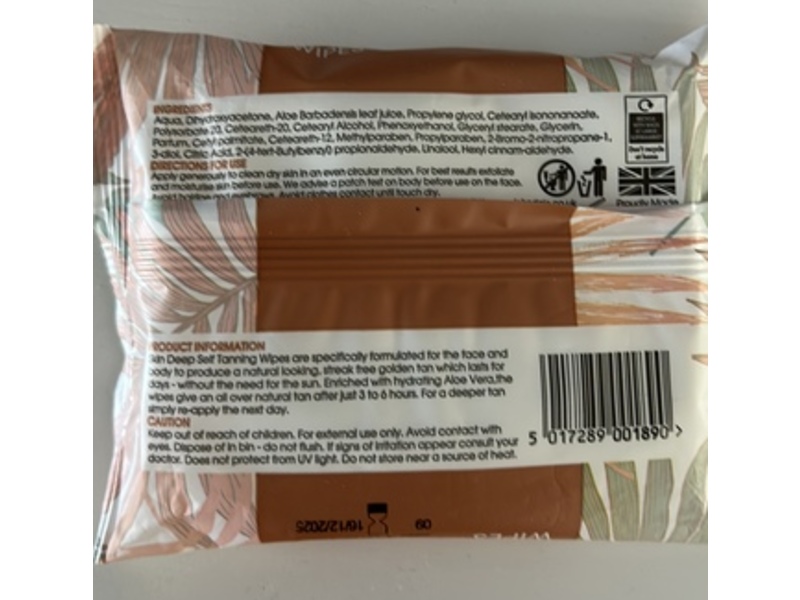 Skin Deep Self Tanning Wipes, Aloe Vera, 20 Count