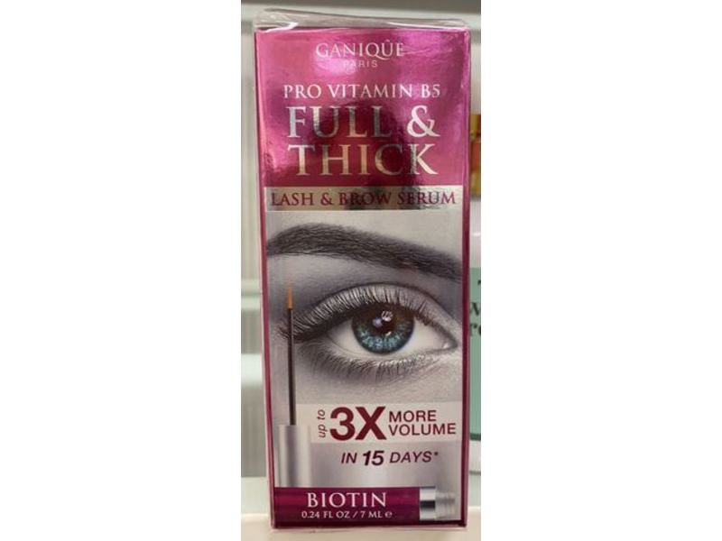 Ganique Full & Thick Lash & Brow Serum, Pro Vitamin B5, 0.24 fl oz/7 mL