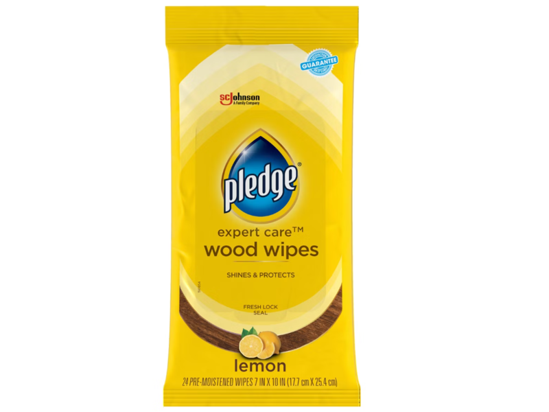 Pledge Shines & Wipes Wood Wipes, Lemon, 24 Count