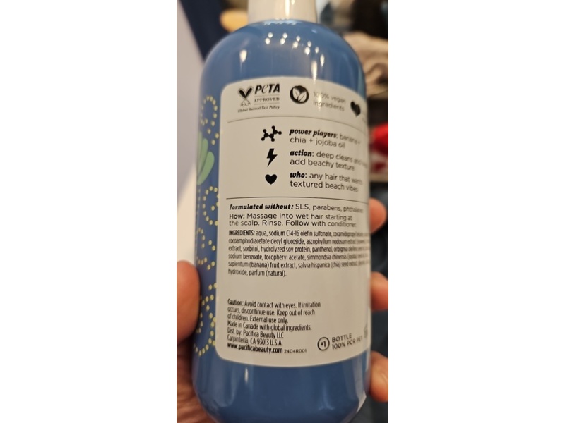 Pacifica Beachy Texture Foam Shampoo, Banana Cream, 12 fl oz/355 mL