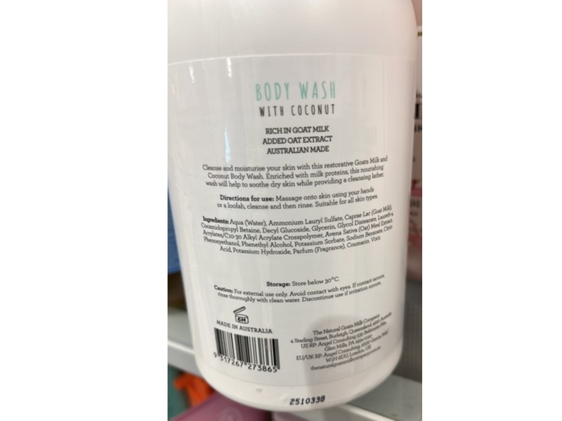 The Natural Goats Milk Company Body Wash, Coconut, 33.8 fl oz/1 L