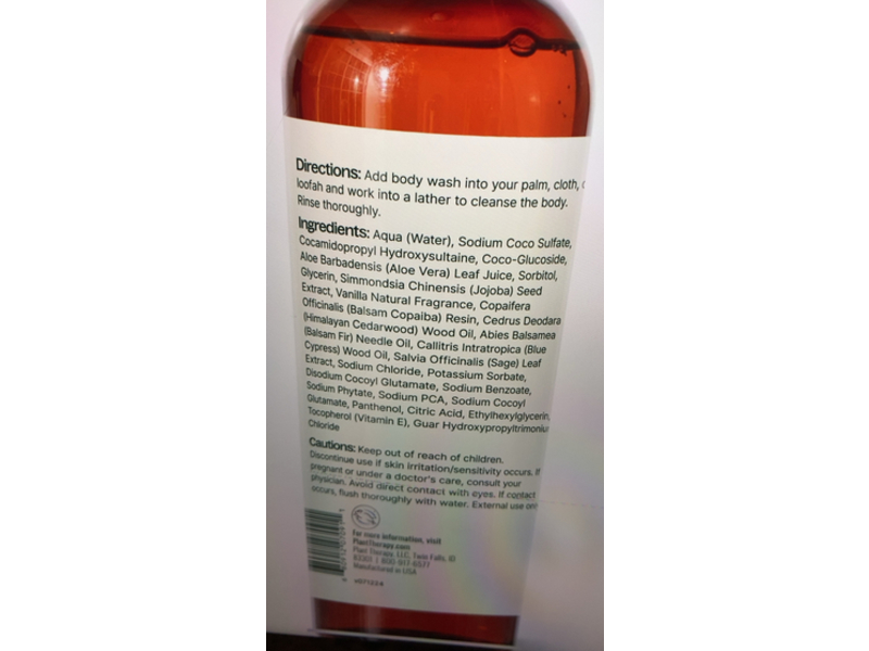 Plant Therapy Soothing Body Wash, Vanilla Woods, 16 fl oz/473 mL