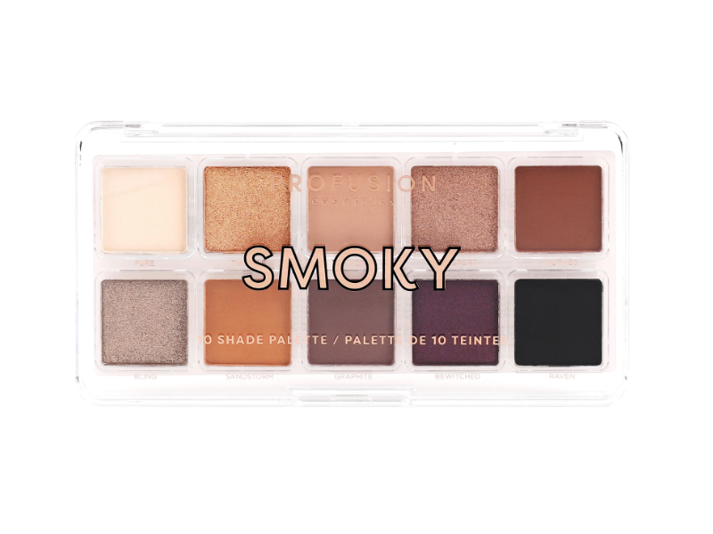 Profusion Cosmetics 10 Shade Eyeshadow Palette, Smoky, 0.54 oz/15.5 g