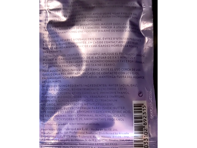 Ion Purple Toning Hair Mask, 1 oz/30 mL