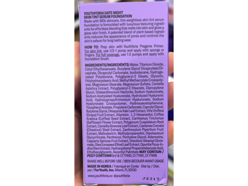 Youthforia Date Night Skin Tint Foundation Serum, 180 Light Neutral Warm, 1.18 fl oz/35 mL