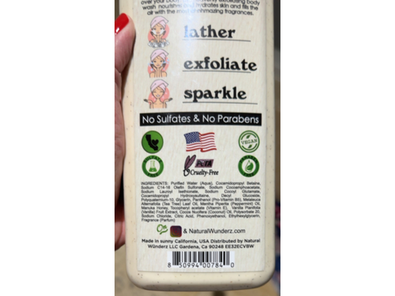 Natural Wunderz Exfoliating Body Wash, Coconut & Vanilla, 32 oz