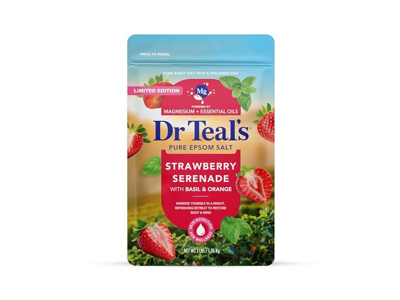 Dr Teal's Epsom Salt, Strawberry Serenade, Basil & Orange, 1.36 kg