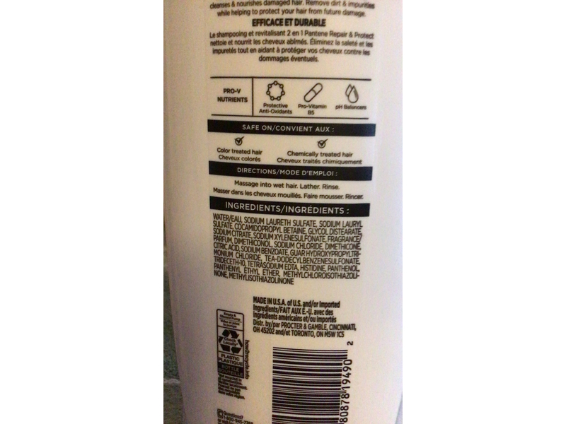 Pantene Cleanses & Nourishes 2 In 1 Shampoo + Conditioner, Repair & Protect, 17.9 fl oz/530 mL