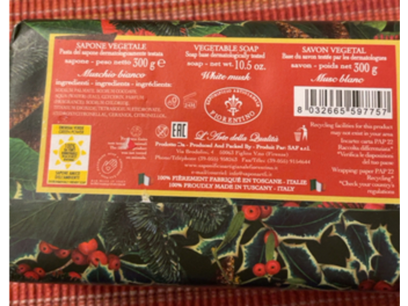 Saponificio Artigianale Fiorentino White Musk Soap, 10.5 oz