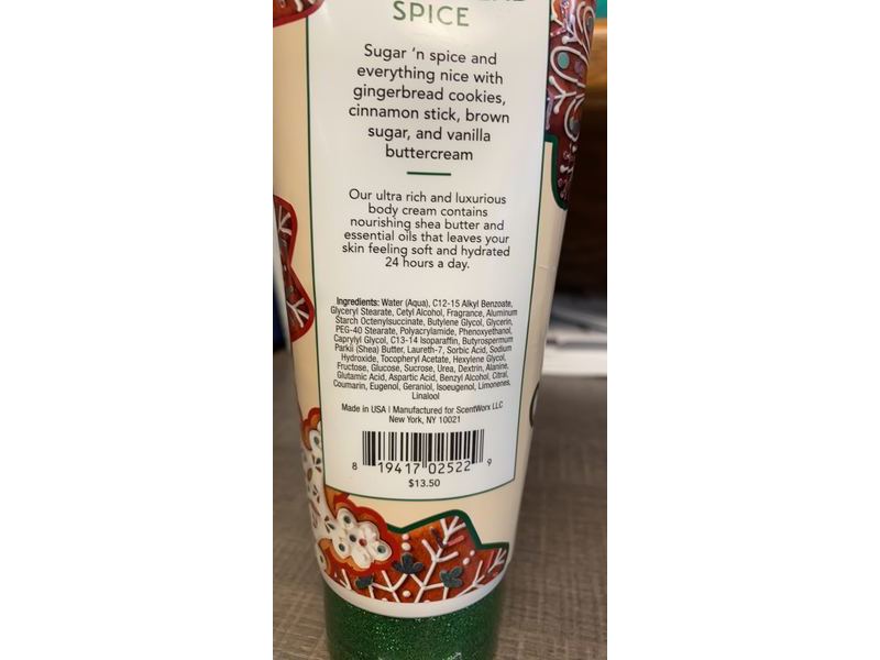Scentworx Gingerbread Spice Body Cream, 8 oz/226 g