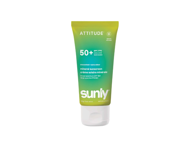 Attitude Sunly Mineral Sunscreen, Unscented, SPF 50+, 3 oz/85 g