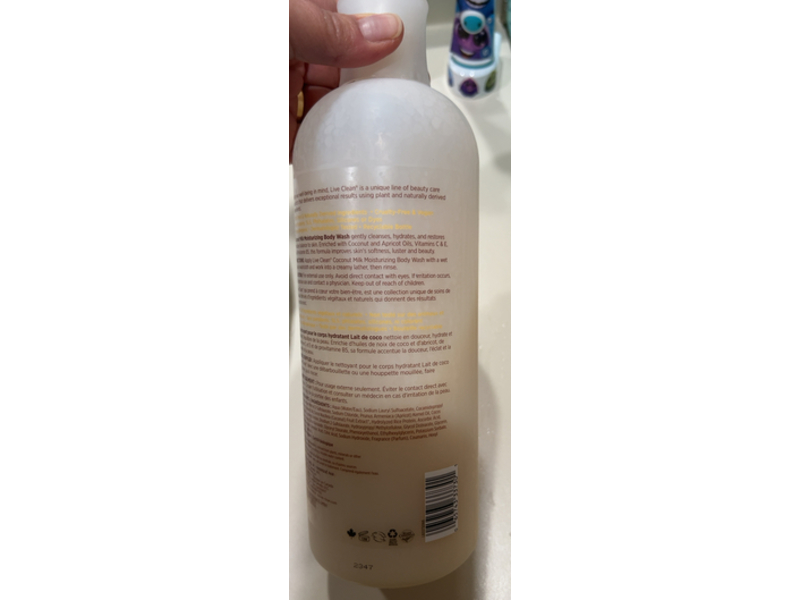 Live Clean Moisturizing Body Wash, Coconut Milk, 33.8 fl oz/1 L