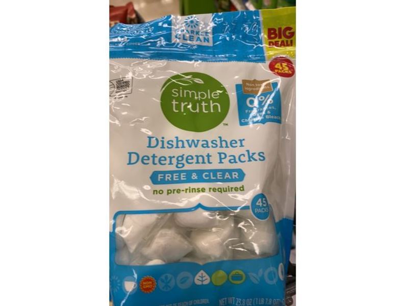 Simple Truth Dishwasher Detergent Packs, Free & Clear, 23.8 oz/675 g, 45 Count