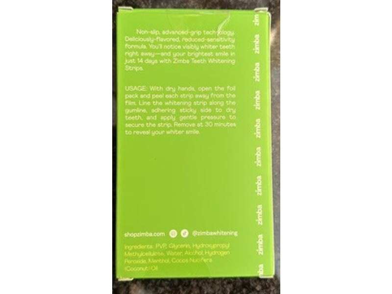 Zimba Teeth Whitening Strips, Coconut, 28 Count